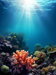 Naklejka na ściany i meble Coral reef sea life corals underwater nature landscape