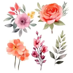 Meubelstickers Watercolor flowers. Set Watercolor of multicolored colorful soft flowers. Flowers are isolated on a white background. Flowers pastel colors. generative ai © Nikolai