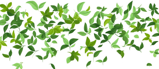 Digital Drawing and Painting of Delicate green leaves elegantly scattered among a pristine white background, evoking a sense of serenity and natural beauty. generative AI.