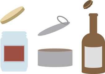 色々な容器とその蓋のイラストセット