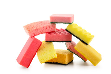 Pile of sponges isolated on white background