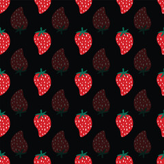 Red strawberry vector repeat pattern on black background