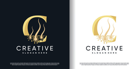 hair care logo icon with initial C and creative concept  premium vector