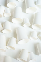 Disposable coffee cups layout. Monochrome image of to go coffee cups various sizes.