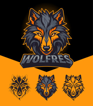 Modern and sporty Wolf head logo template, wolf head vector art for esport logo, wolf logo design