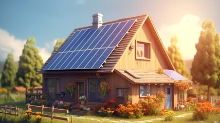 Smart home of the future with solar panels. Concept of green energy of the future. AI generated