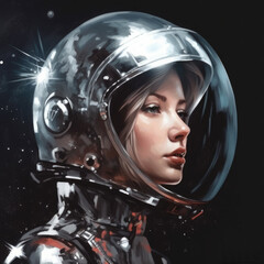 Girl in a space suit. Digital art. Generative AI.