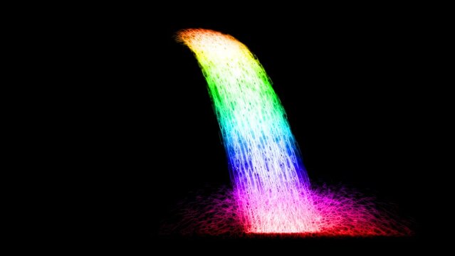 Rainbow waterfall effect pure white of water on the black screen
