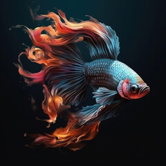 Siamese fighting fish on a black background. Digital art. Generative AI.