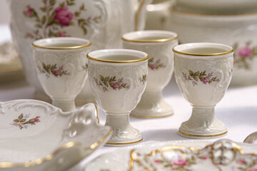 Classic rose collection. Rosenthal group germany vintage tea sets with embossed patterns and roses