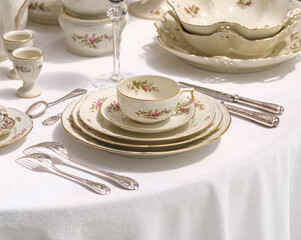 Classic rose collection. Rosenthal group germany vintage tea sets with embossed patterns and roses