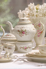 Classic rose collection. Rosenthal group germany vintage tea sets with embossed patterns and roses