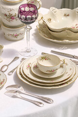 Classic rose collection. Rosenthal group germany vintage tea sets with embossed patterns and roses
