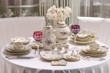 Classic rose collection. Rosenthal group germany vintage tea sets with embossed patterns and roses