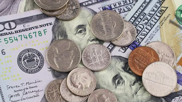 American coin cents falling down the usa hundred dollars. Financial concept