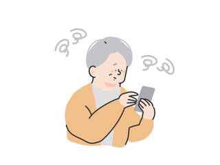 スマートフォンの操作に戸惑うシニア男性