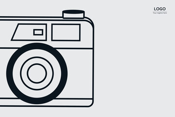 Line art illustration of digital camera with half body view on white background.