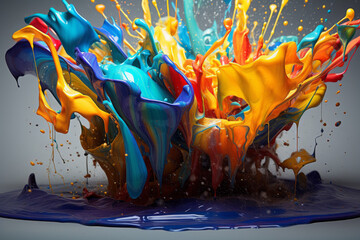 Photorealistic ai artwork of color splashes, paint, bright, liquid. Generative ai.
