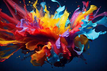Obraz premium Photorealistic ai artwork of color splashes, paint, bright, liquid. Generative ai.