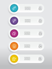 vertical round circle steps timeline infographic element report background with business line icon 5 steps