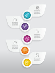 vertical round circle steps timeline infographic element report background with business line icon 5 steps