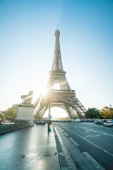 Fototapeta na wymiar View of Eiffel tower with blue sky, Paris, France