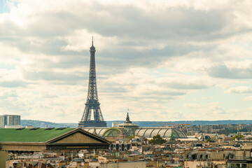 View of Paris skyline with the Eifel tower and  Grand Palais, France