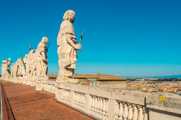 Statues of the rooftop of St Peter's Basilica in the Vatican
