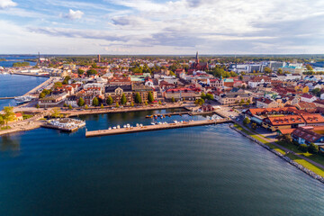 Aerial view of Vastervik city with the harbor and old city, Sweden - obrazy, fototapety, plakaty