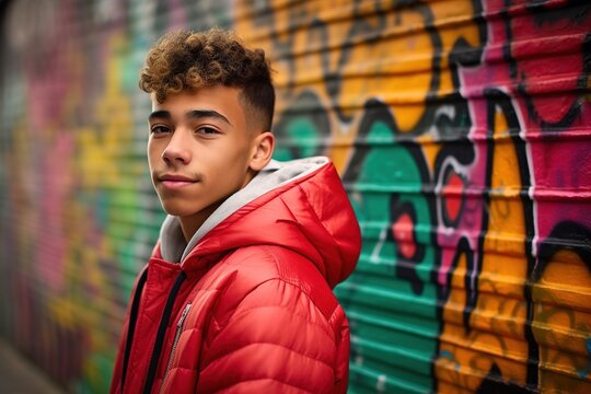 Latin teenage boy street photography shot. Generative AI, Generative AI