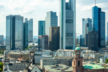 Skyline of Frankfurt financial business district, Frankfurt, Germany - obrazy, fototapety, plakaty