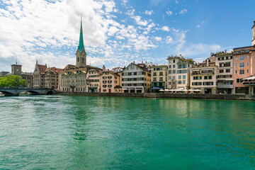 The old city of Zurich on the Limmat with Frauenmunster, Switzerland