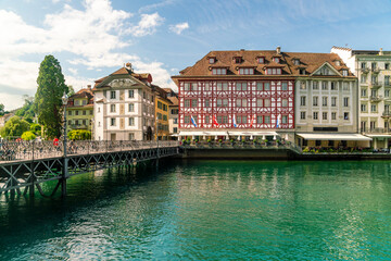 View of the old city of Basel with Reuss river, Switzerland