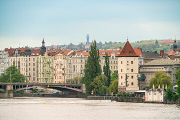 Obraz premium Jirásek Bridge and Malostranská vodárna in Prague, Czech Republic