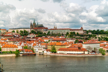 Mala strana with Prague Castle and Vltava, Prague, Czech Republic