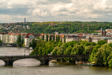 Fototapeta premium View of Legion Bridge and Vltava river, Prague, Czech republic