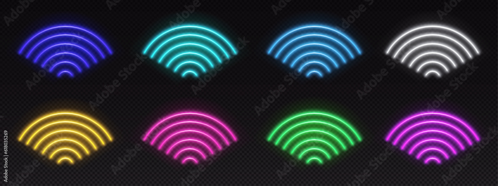 Aufkleber wifi neon internet signal light glow icon vector. 3d wireless digital router symbol for mobile phone