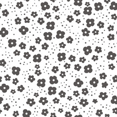 Seamless vector pattern. Cute black daisies on white background. Vector illustration