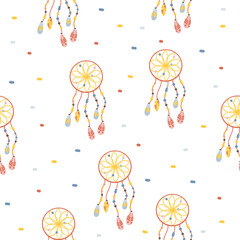 Seamless vector pattern for printing on products. Colorful dream catcher. Vector illustration