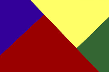 Multi-colored background of four colors. View from above. Blue, yellow, red and green colors are geometrically arranged. Banner. Desktop. Gradient background