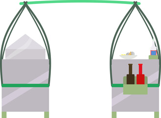 Gerobak pikul bakso Cuanki. Traditional Indonesian meatball cart for street food vendors. Flat style. Isolated on white background. Cart icon.