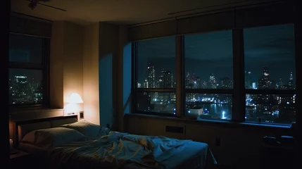 Photo sur Plexiglas Etats Unis New York apartment at night with a city view