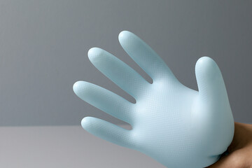 Gas-filled rubber gloves with full, non-slip particles,Performance testing of rubber gloves, brochure image, indoor shot, close-up