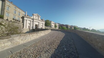 Drone Flight on Bergamo Alta from via Sant'alessandro to Porta San Giacomo