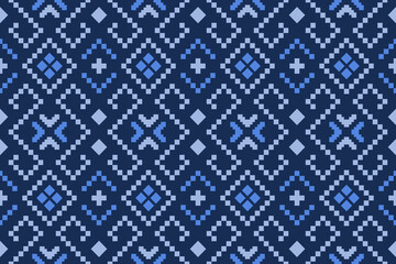 Indigo navy blue geometric traditional ethnic pattern Ikat seamless pattern border abstract design for fabric print cloth dress carpet curtains and sarong Aztec African Indian Indonesian 