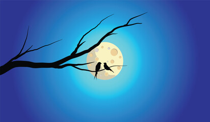 Two birds and Moonlit night paint