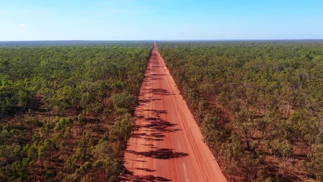 Aerial drone landscape view of Peninsula Development Road DPR Cape York Queensland, Australia.