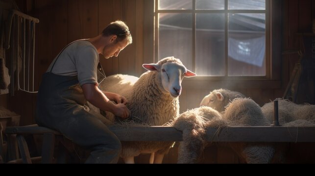 farmer shearing sheep
