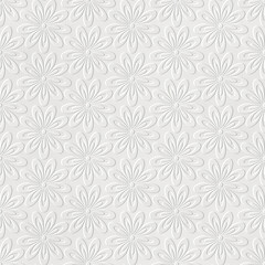 Embossed flowers pattern on paper background, seamless texture, paper press, 3d illustration - 618040479