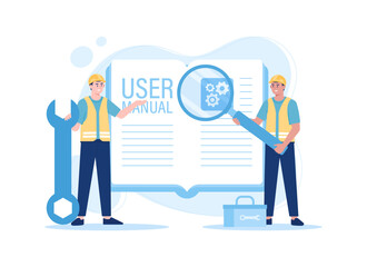 Fototapeta premium Mechanic works using the user manual concept trending flat illustration